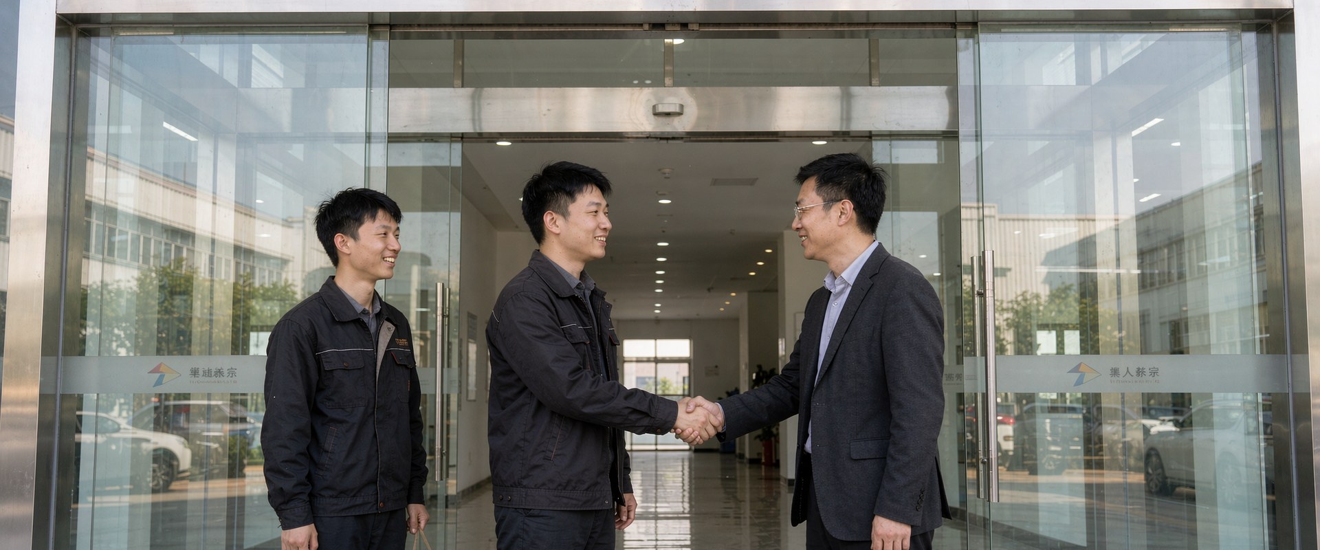Consultant and factory owner shaking hands