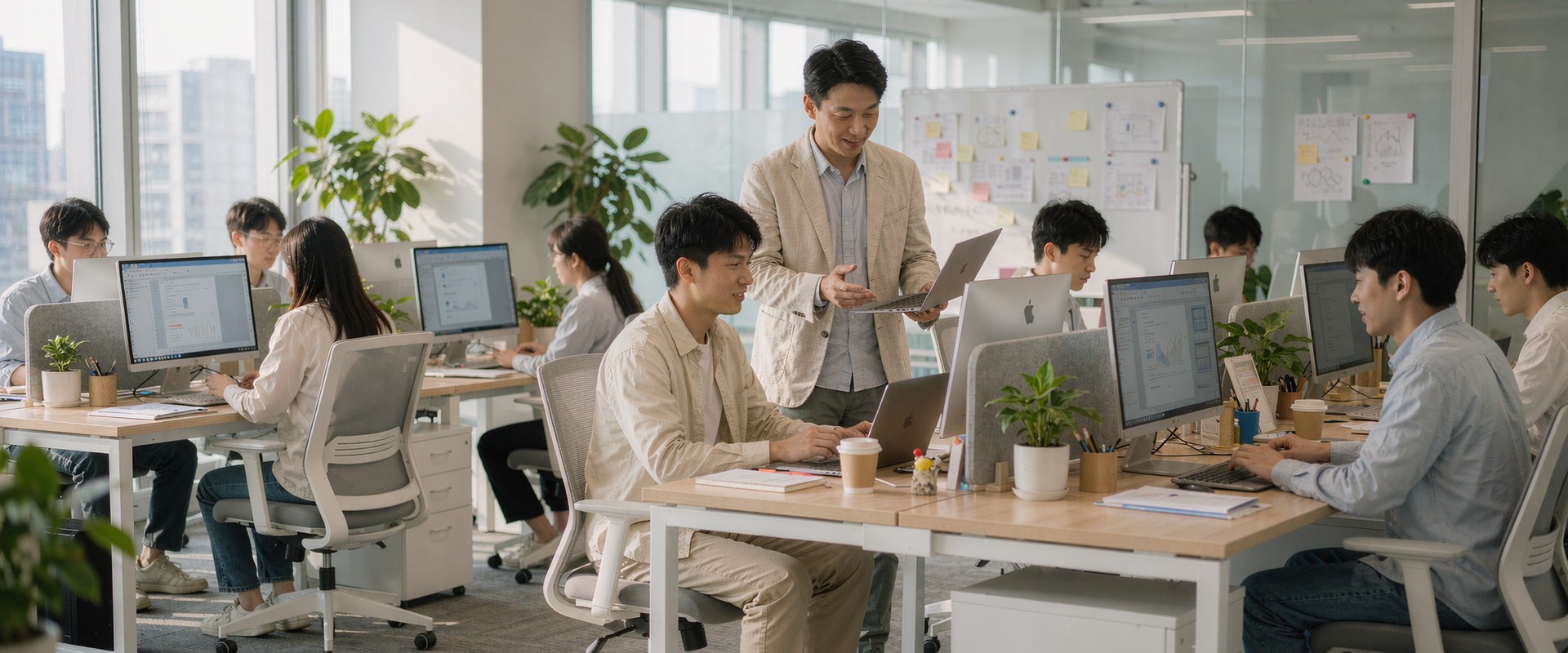 Mentor guiding young entrepreneurs